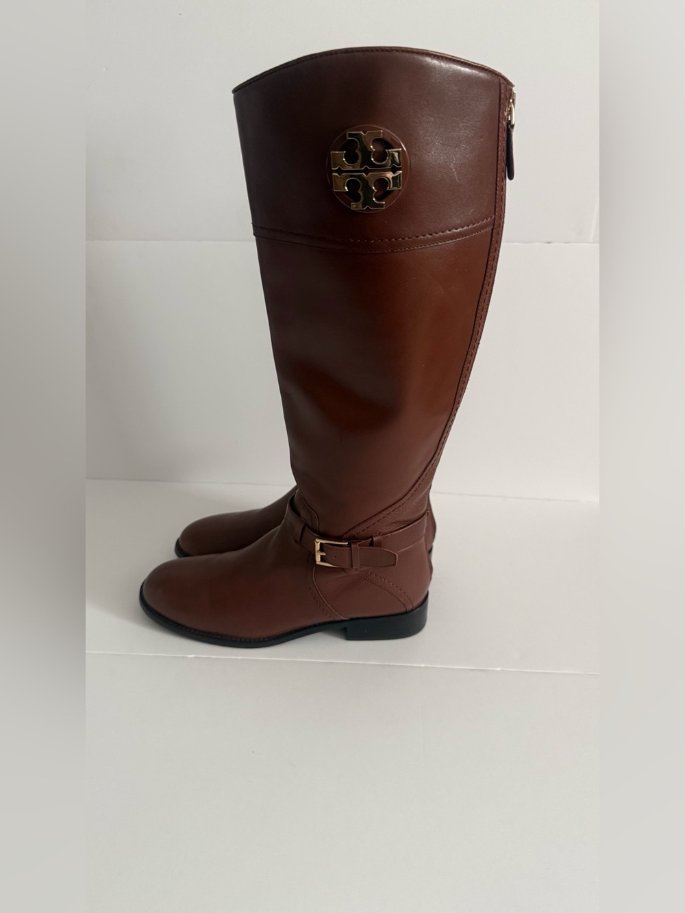 Tory Burch Brown Leather Knee High Logo Riding Boots
